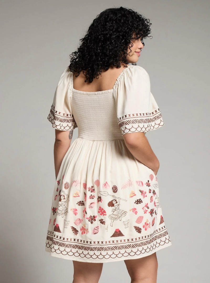 Disney Moana Floral Icons Cinched Plus Smock Dress - BoxLunch Exclusive