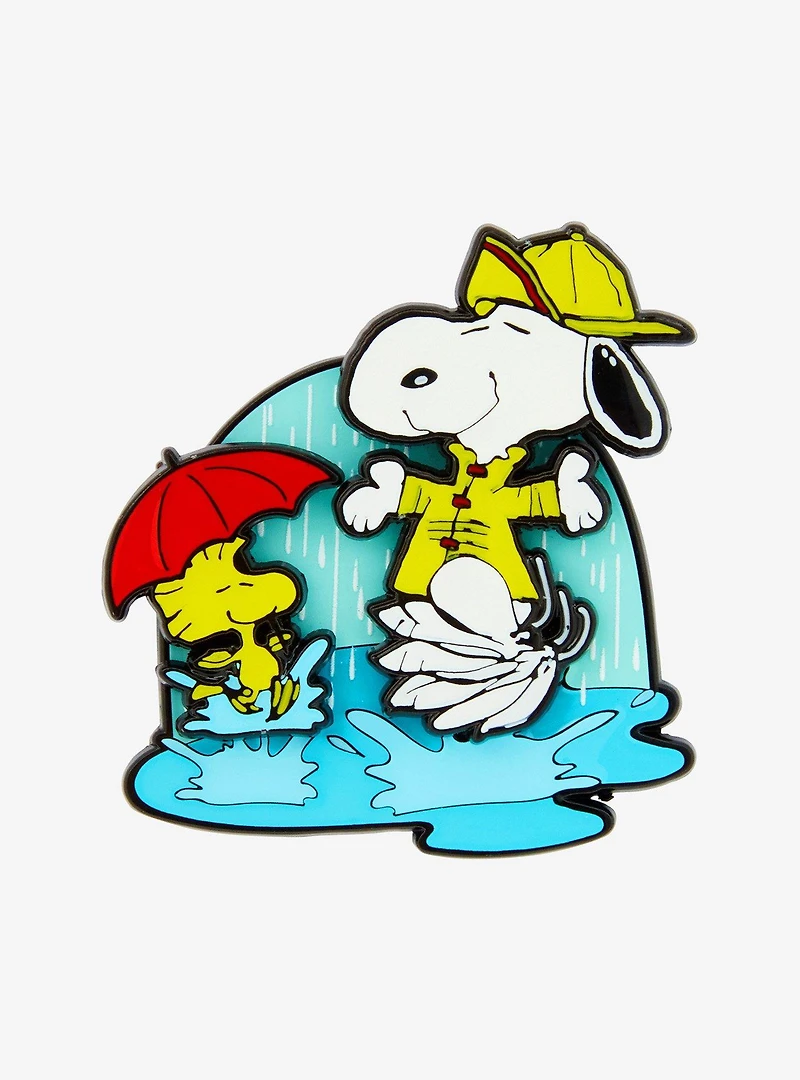 Peanuts Snoopy & Woodstock Raincoat Splash Moving Enamel Pin — BoxLunch Exclusive