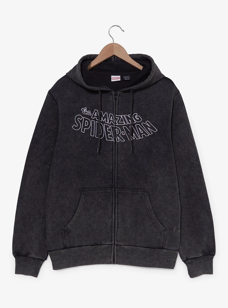 Marvel Spider-Man Title Mineral Wash Zippered Hoodie - BoxLunch Exclusive