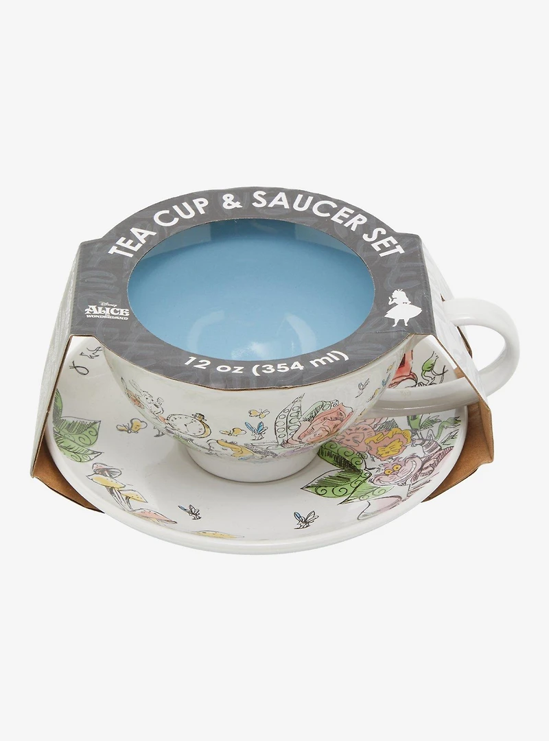 Disney Alice in Wonderland Garden Illustrated Tea Cup and Saucer