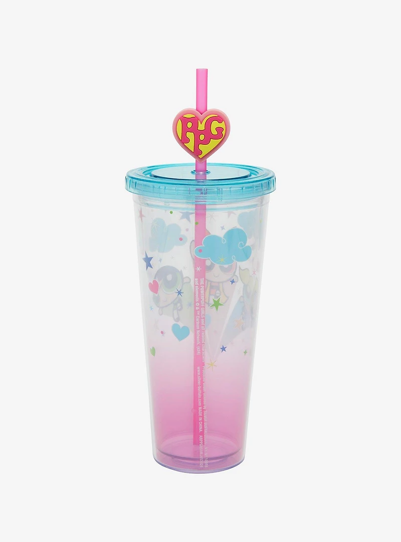 The Powerpuff Girls Pink and Blue Ombré Carnival Cup with Straw Charm