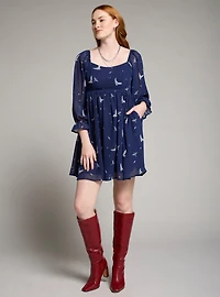 Harry Potter Hedwig Allover Print Smock Dress - BoxLunch Exclusive