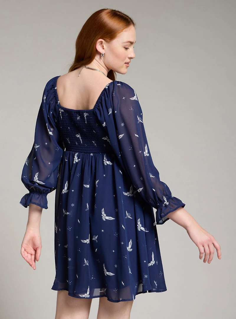 Harry Potter Hedwig Allover Print Smock Dress - BoxLunch Exclusive