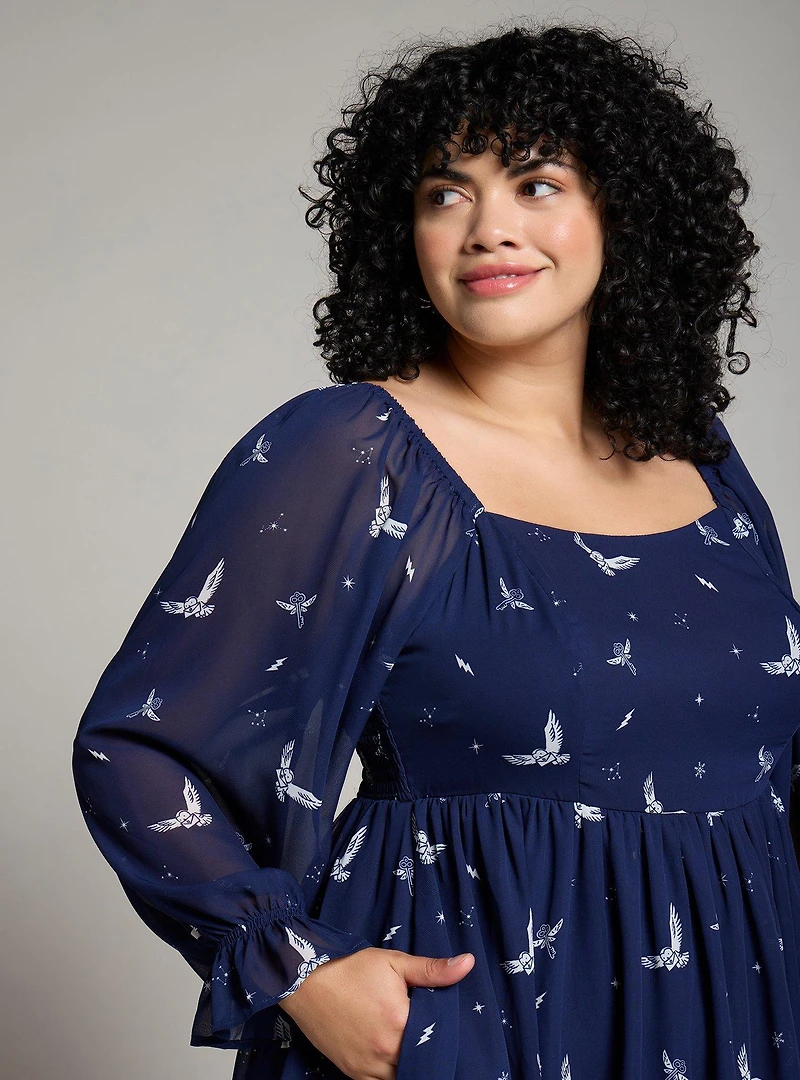Harry Potter Hedwig Allover Print 3/4 Sleeve Plus Dress — BoxLunch Exclusive