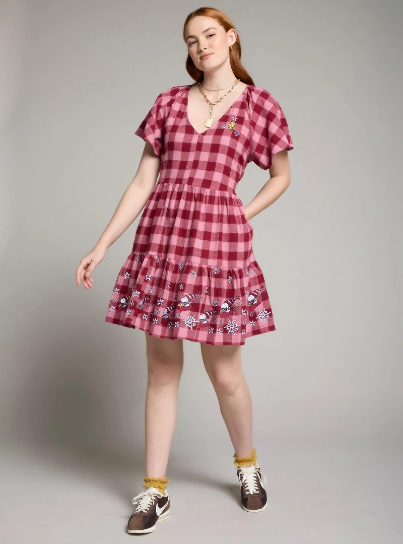 Peanuts Snoopy & Woodstock Snowflake Gingham Dress - BoxLunch Exclusive