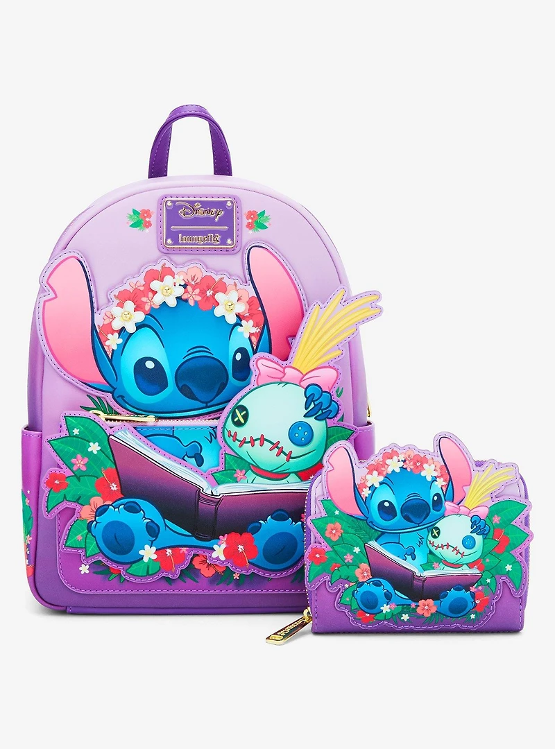 Loungefly Disney Lilo & Stitch Scrump & Stitch Reading Floral Small Zip Wallet - BoxLunch Exclusive