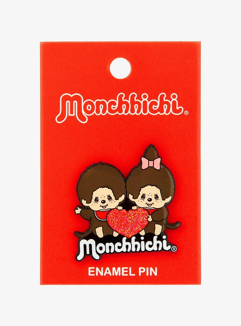 Monchhichi Duo Heart Glitter Enamel Pin