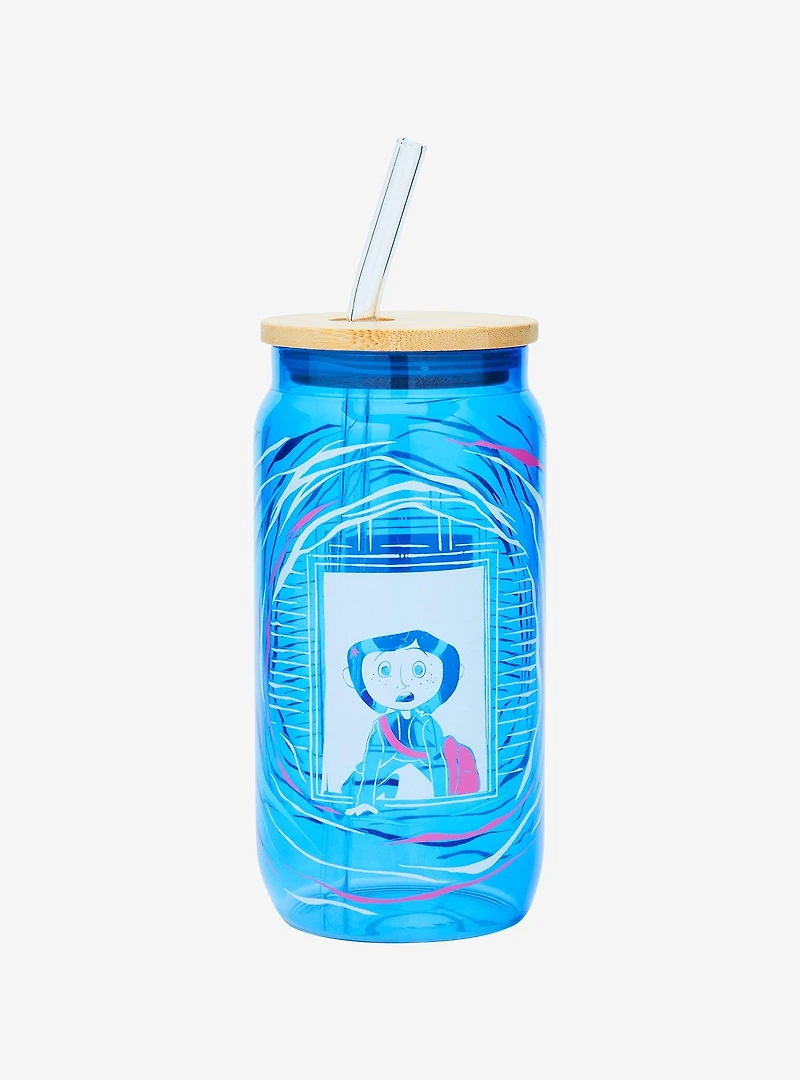 Coraline Tunnel Portrait Glass Cup with Straw