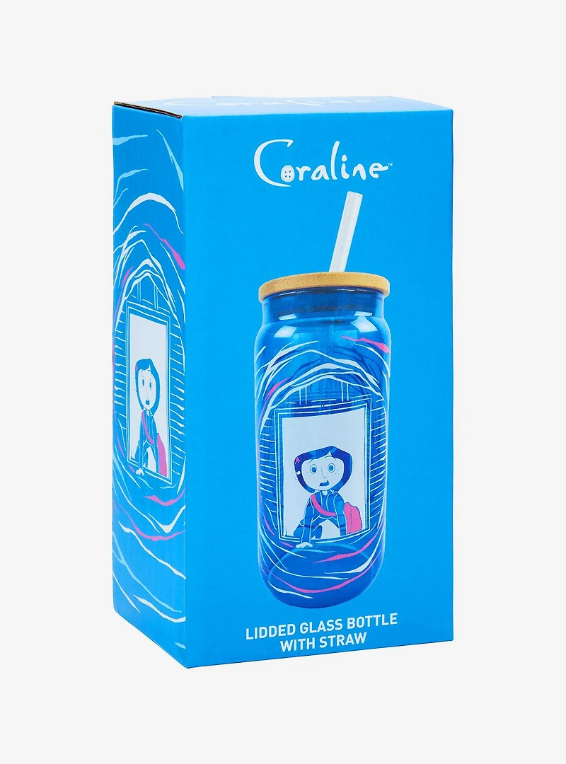 Coraline Tunnel Portrait Glass Cup with Straw