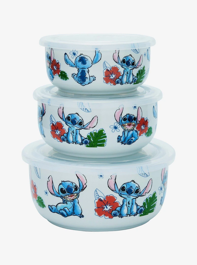 Disney Lilo & Stitch Sketch Stitch Hibiscus Ceramic Food Storage Bowl Set