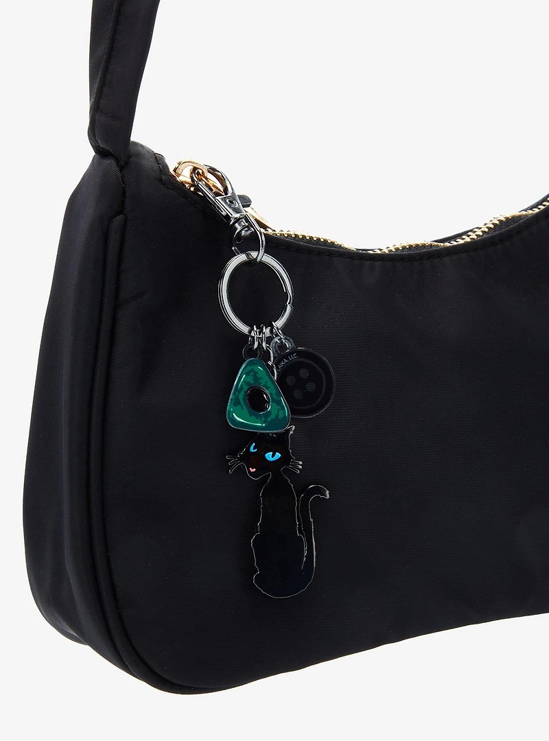 Coraline The Cat Button Multi Charm Keychain