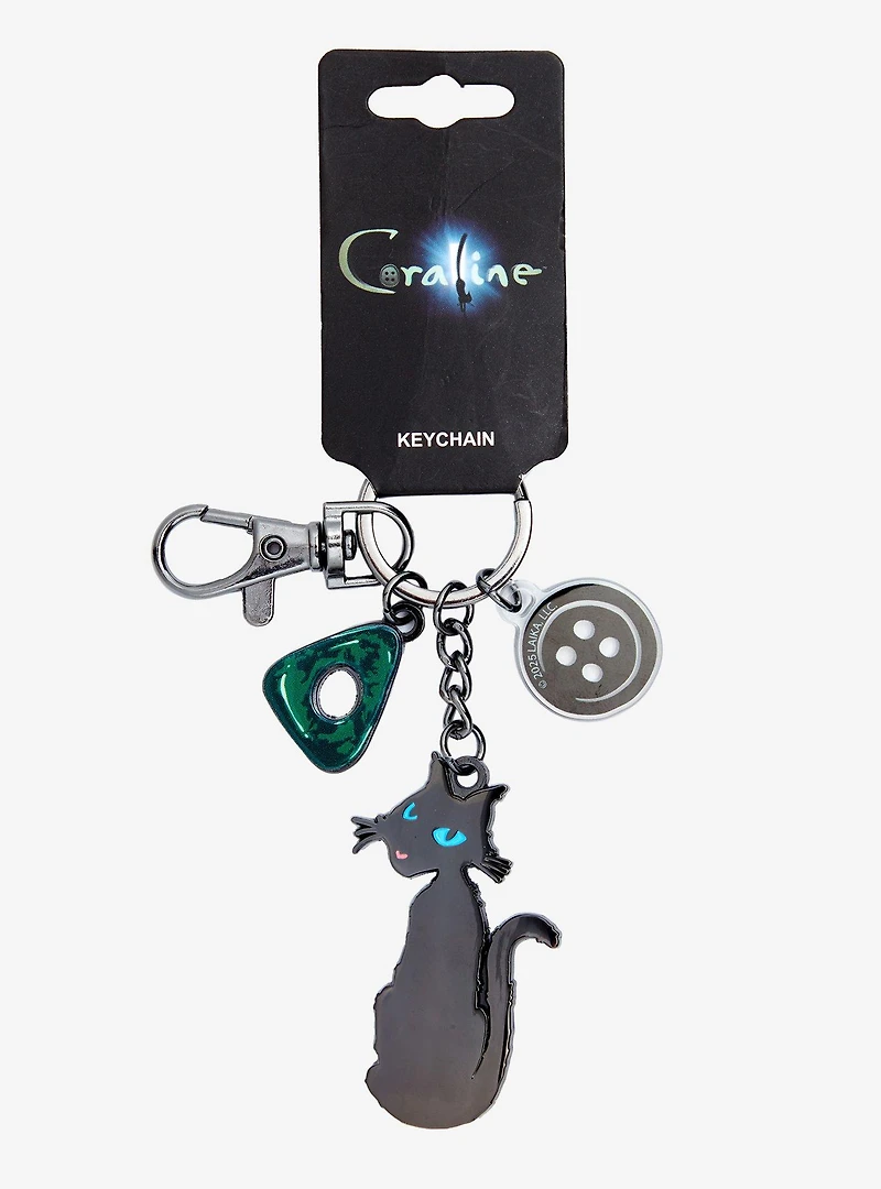 Coraline The Cat Button Multi Charm Keychain