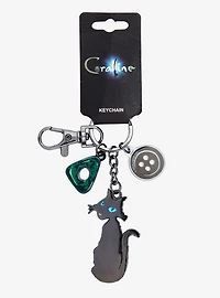 Coraline The Cat Button Multi Charm Keychain