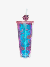 Disney Lilo & Stitch Angel & Stitch Floral Allover Print Carnival Cup with Straw Charm