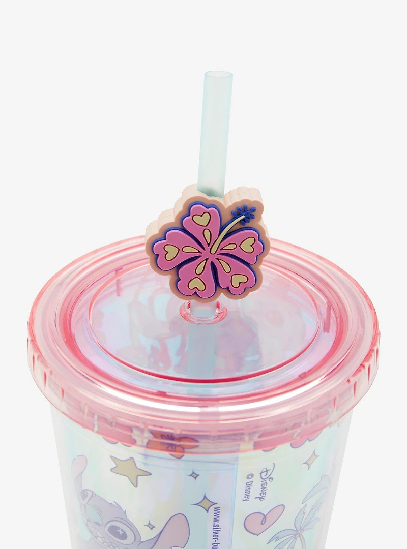 Disney Lilo & Stitch Angel & Stitch Floral Allover Print Carnival Cup with Straw Charm