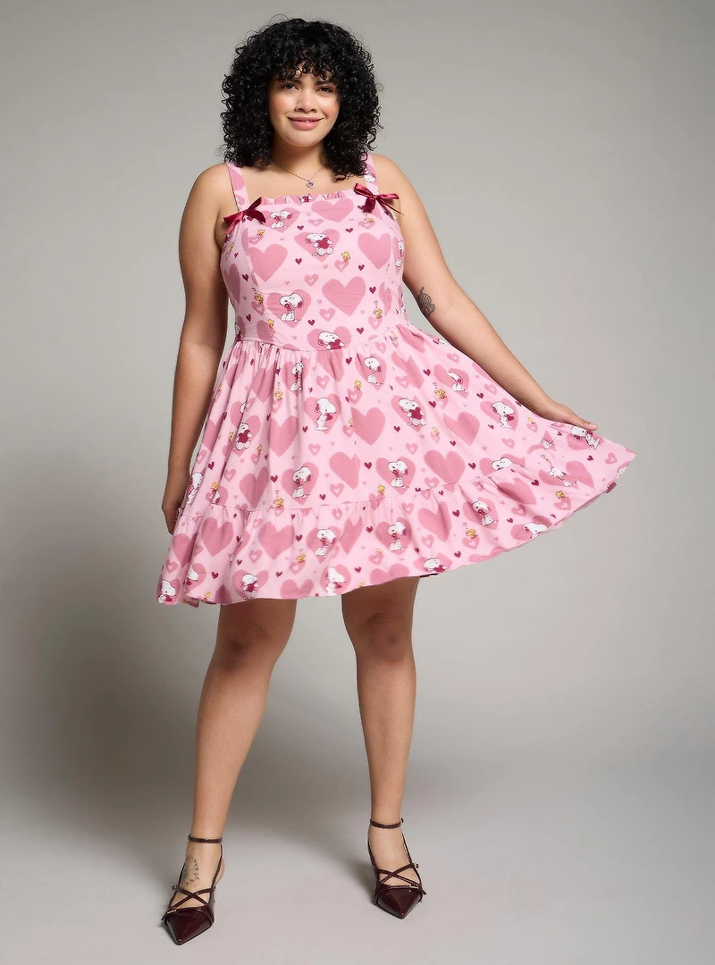 Peanuts Snoopy & Woodstock Hearts Plus Pink Tank Dress — BoxLunch Exclusive