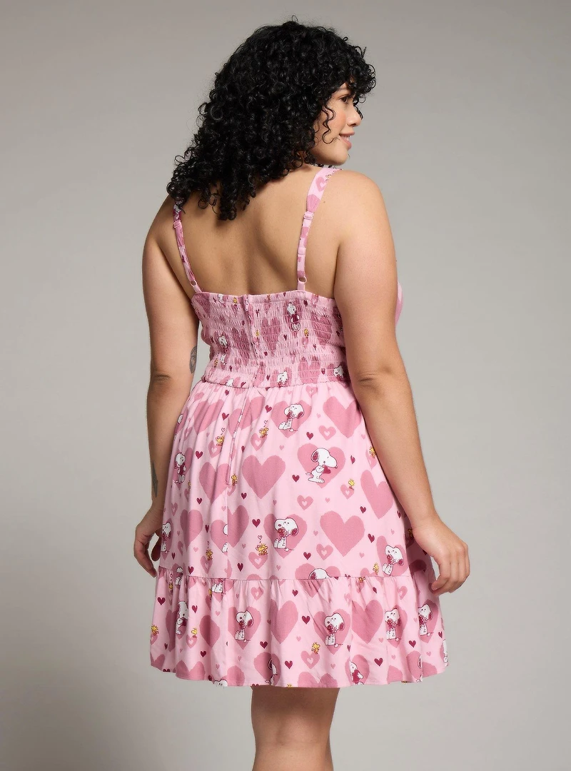 Peanuts Snoopy & Woodstock Hearts Plus Pink Tank Dress — BoxLunch Exclusive
