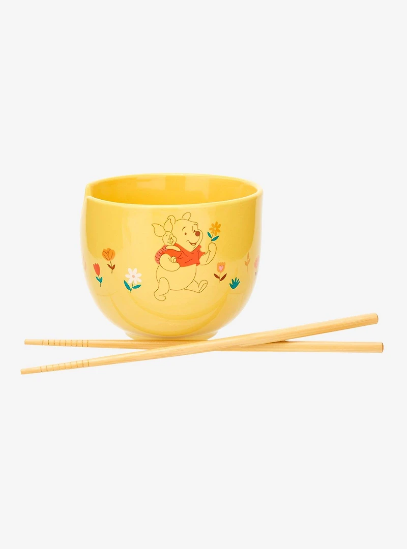 Disney Winnie the Pooh Floral Piglet & Pooh Bear Ramen Bowl with Chopsticks