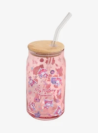 Sanrio My Melody & Kuromi Diner Allover Print Glass Cup with Straw