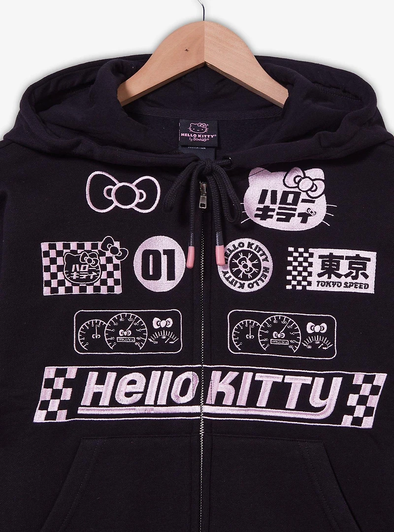 Sanrio Hello Kitty Racing Patches Cropped Women's Plus Zippered Hoodie - BoxLunch Exclusive