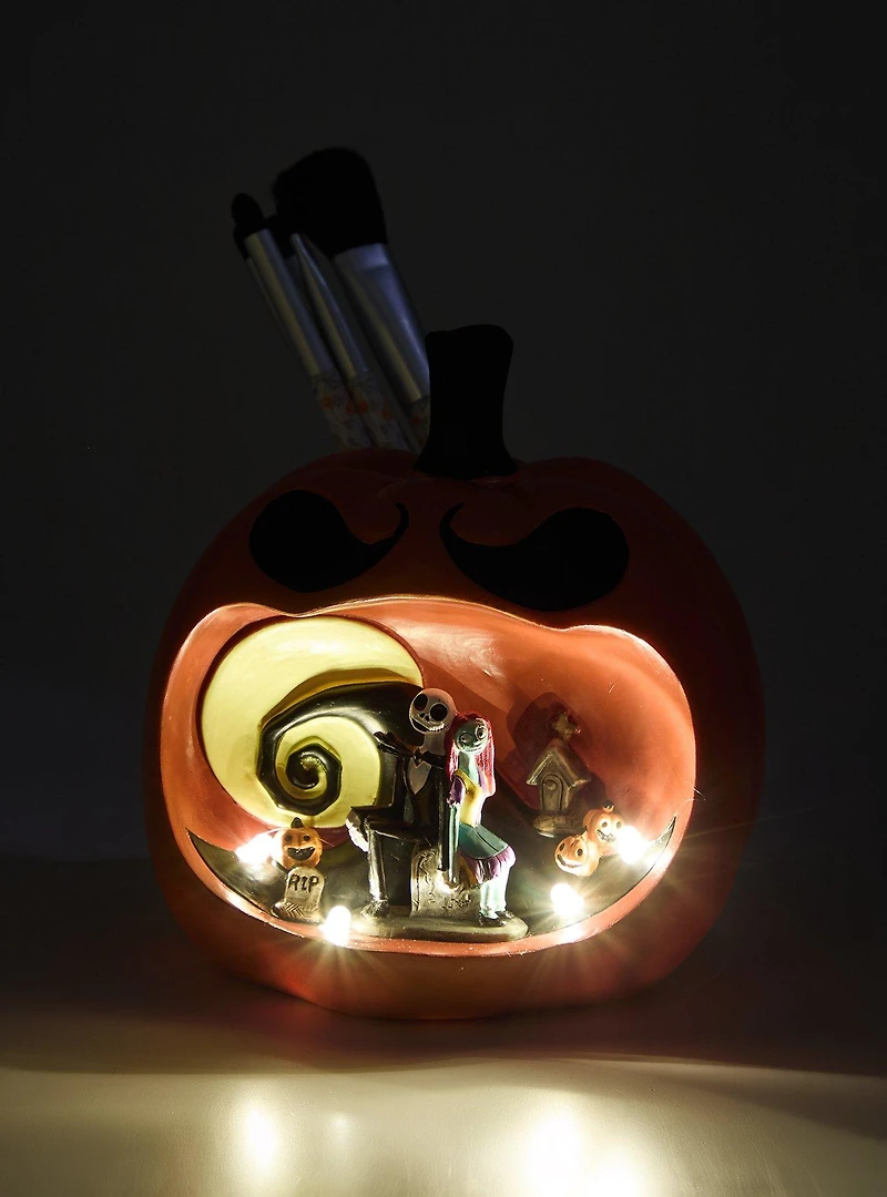 Disney The Nightmare Before Christmas Jack & Sally Pumpkin Light-Up Makeup Brush Holder & Brush Set - BoxLunch Exclusive