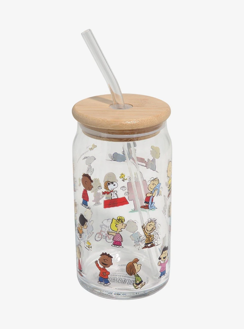 Peanuts Gang Glass Tumbler with Straw