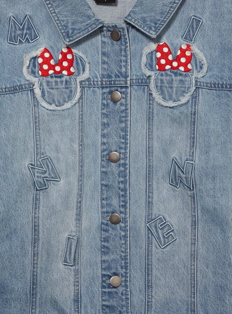 Disney Minnie Mouse Silhouette Women's Plus Cropped Denim Jacket - BoxLunch Exclusive