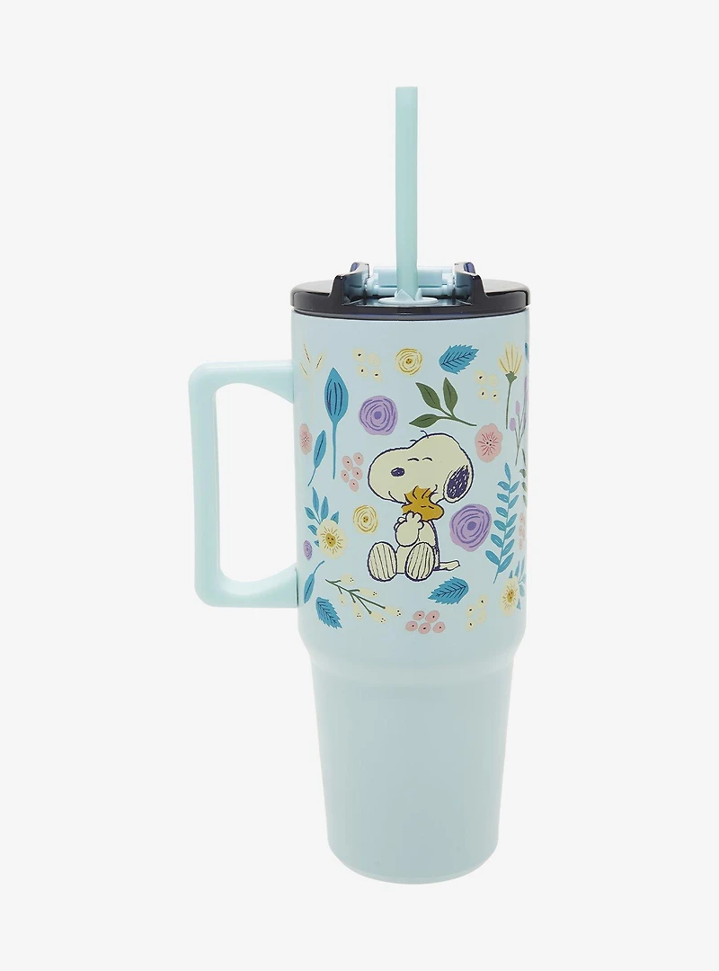 Peanuts Snoopy & Woodstock Floral Straw Tumbler with Handle