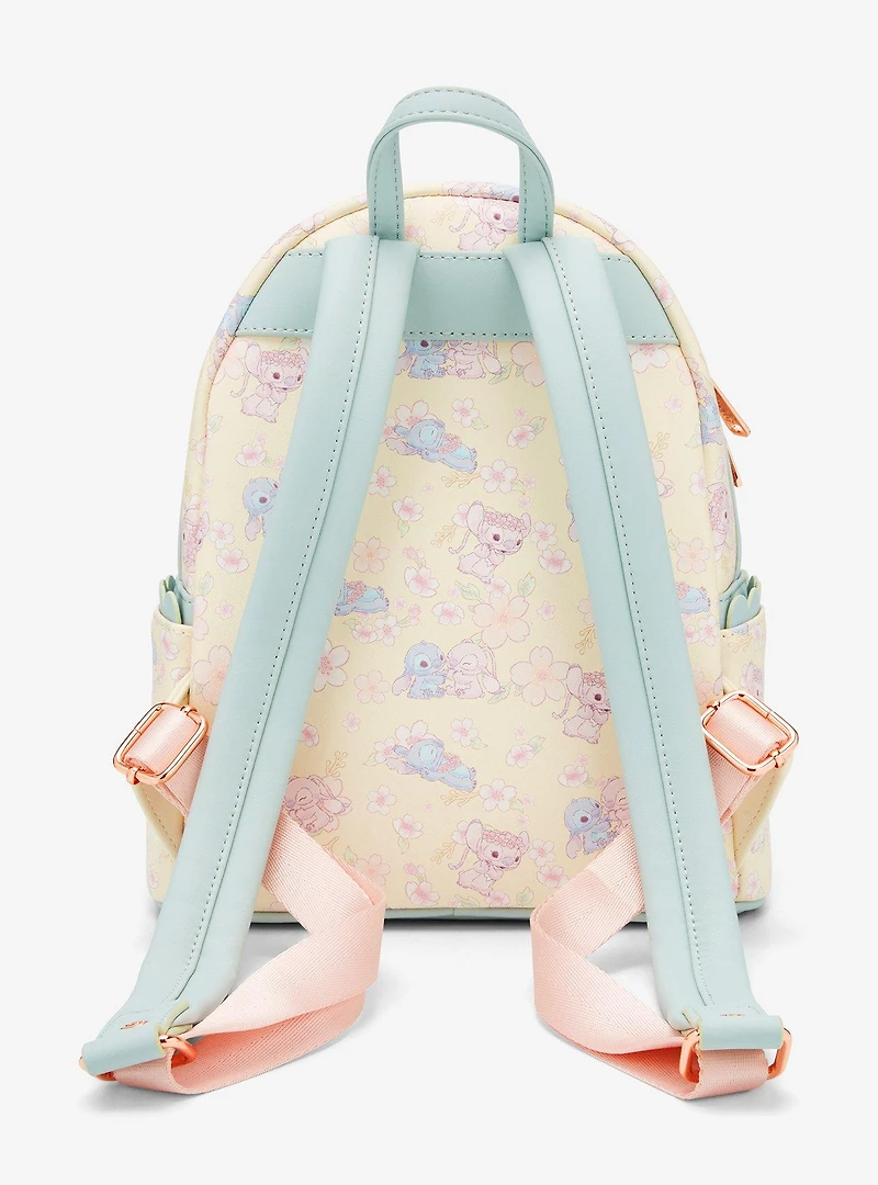 Loungefly Disney Lilo & Stitch Cherry Blossom Angel & Stitch Allover Print Mini Backpack
