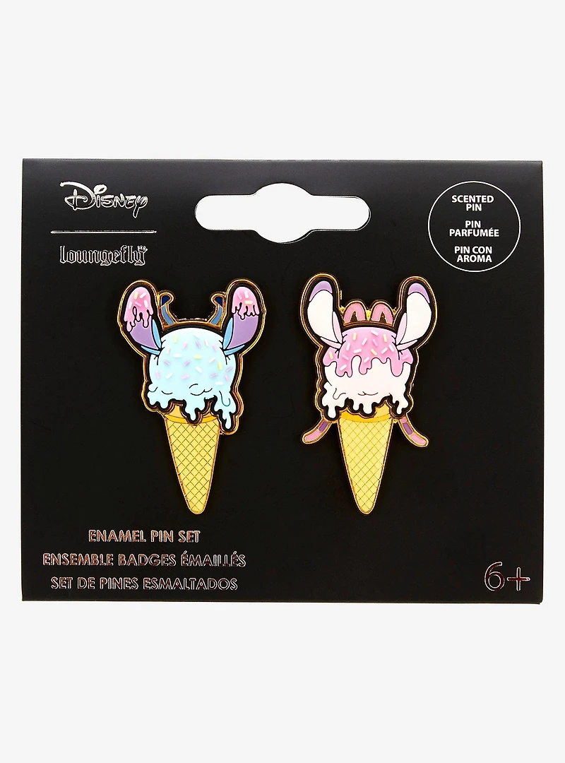 Loungefly Disney Lilo & Stitch Angel & Stitch Ice Cream Cone Scented Enamel Pin Set