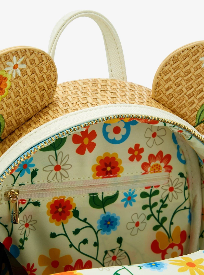Loungefly Disney Minnie Mouse Raffia Floral Ears Mini Backpack - BoxLunch Exclusive