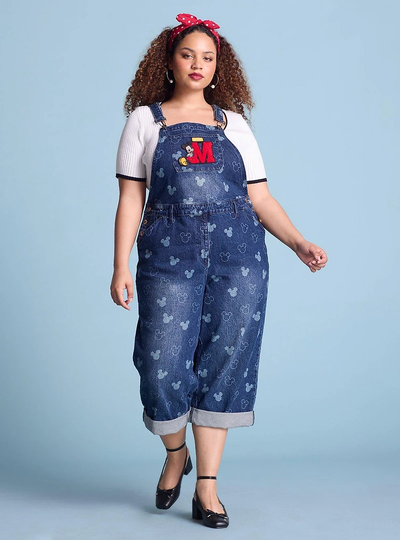 Disney Mickey Mouse Silhouette Allover Print Women's Plus Overalls - BoxLunch Exclusive