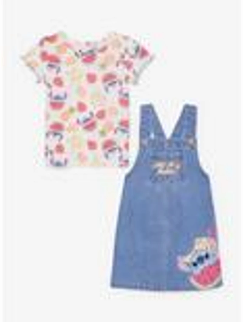 Disney Lilo & Stitch Watermelon Toddler Denim Overall Dress T-Shirt Set - BoxLunch Exclusive