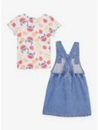 Disney Lilo & Stitch Watermelon Toddler Denim Overall Dress T-Shirt Set - BoxLunch Exclusive