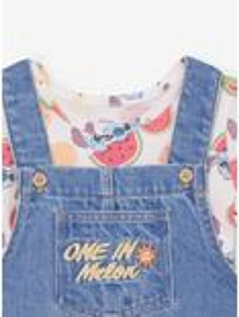 Disney Lilo & Stitch Watermelon Toddler Denim Overall Dress T-Shirt Set - BoxLunch Exclusive