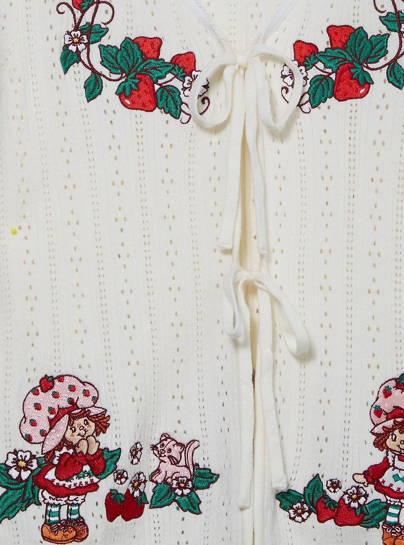 Strawberry Shortcake Tie Front Embroidered Women's Cardigan