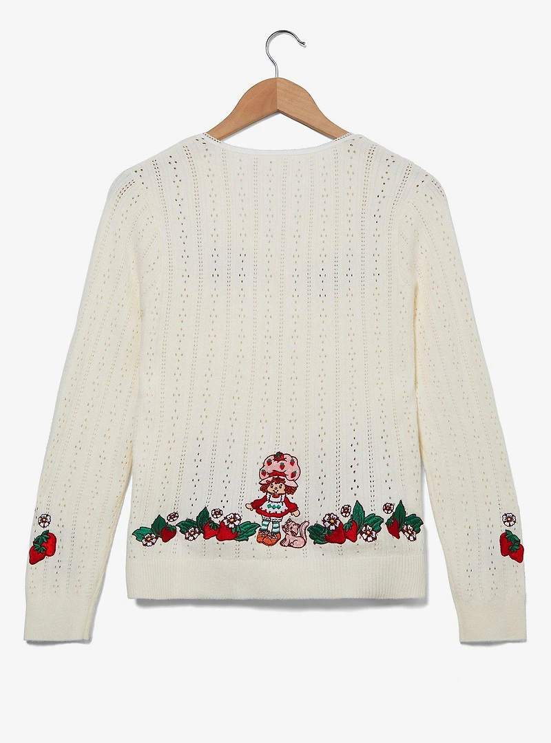 Strawberry Shortcake Tie Front Embroidered Women's Cardigan