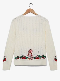 Strawberry Shortcake Tie Front Embroidered Women's Cardigan