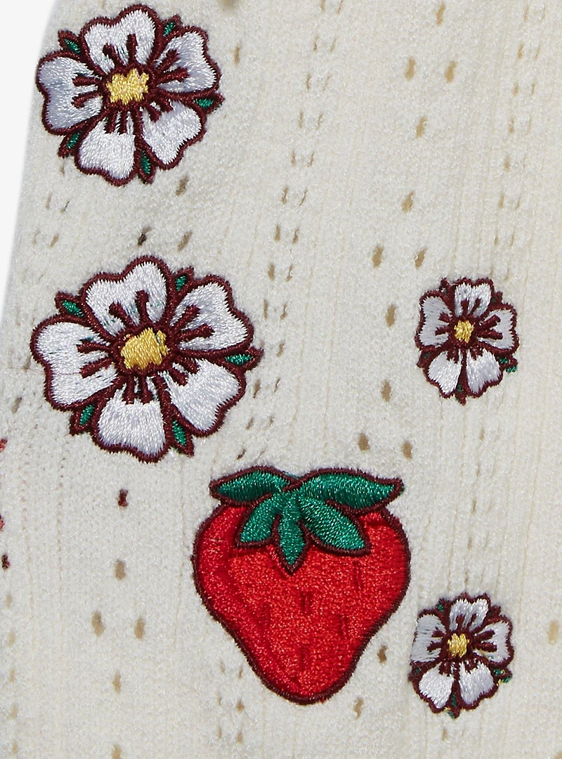 Strawberry Shortcake Tie Front Embroidered Women's Cardigan