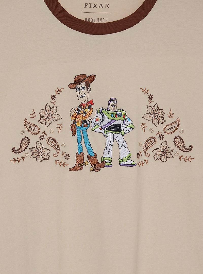 Disney Pixar Toy Story Buzz & Woody Paisley Ringer Women's Plus T-Shirt - BoxLunch Exclusive