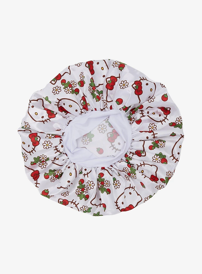Sanrio Hello Kitty Strawberry Floral Allover Print Satin Bonnet