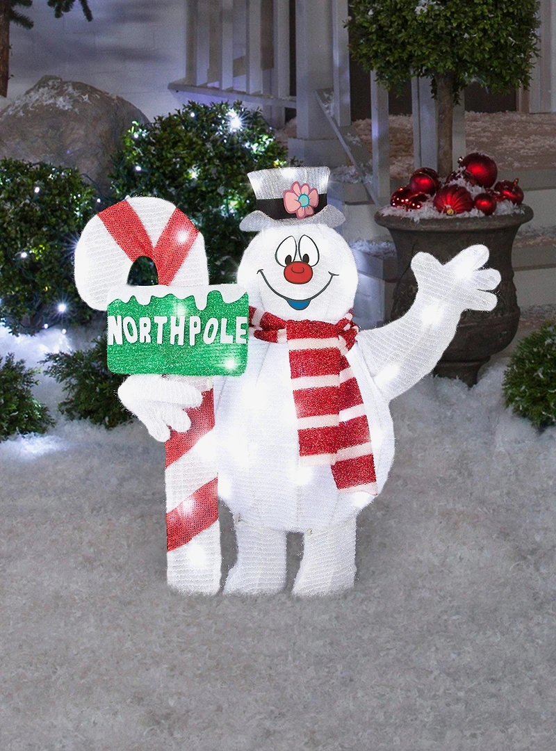 Frosty the Snowman North Pole Sign 3D Tinsel Yard Sculpture