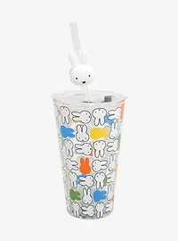 Miffy Faces Allover Print Glass Cup with Straw Charm