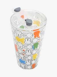 Miffy Faces Allover Print Glass Cup with Straw Charm