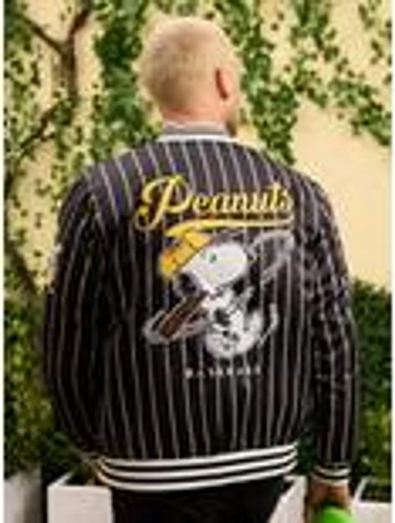 Peanuts Baseball Vintage Striped Bomber Jacket — BoxLunch Exclusive