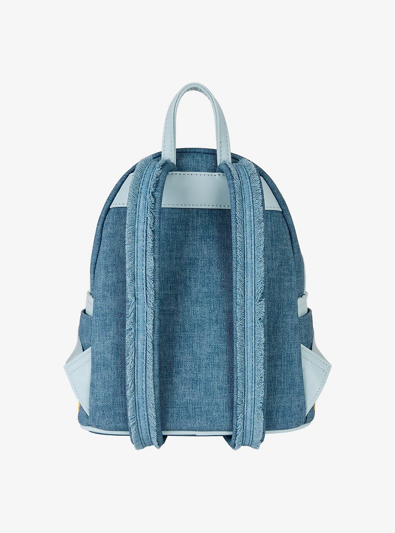 Loungefly Disney Dogs and Cats Floral Denim Fringe Mini Backpack