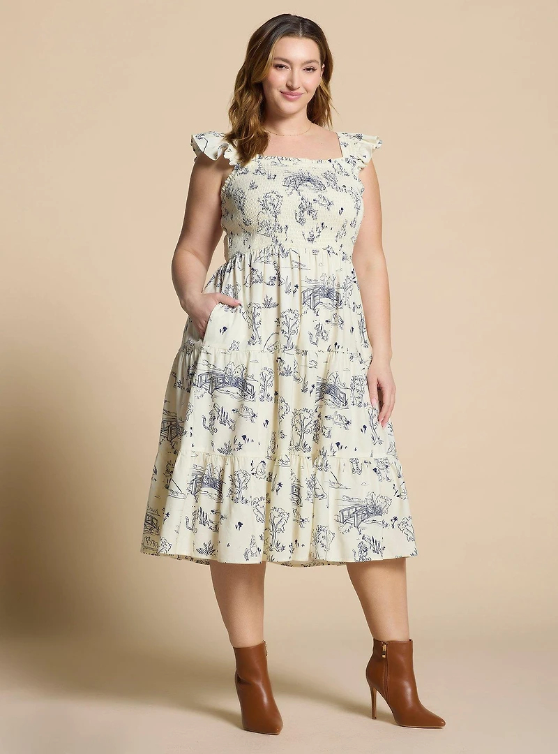 Disney Winnie the Pooh Hundred Acre Wood Smock Plus Midi Dress