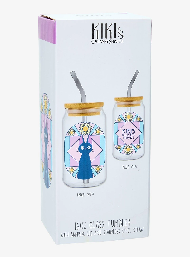 Studio Ghibli® Kiki's Delivery Service Jiji Stained Glass Portrait Glass Tumbler with Straw - BoxLunch Exclusive