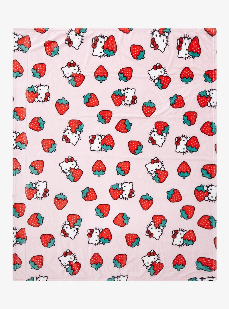 Sanrio Hello Kitty Strawberry Allover Print Fleece Throw - BoxLunch Exclusive