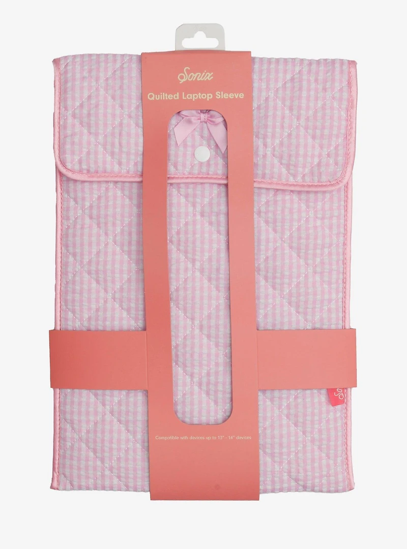 Sonix Pink Gingham Quilted Laptop Sleeve